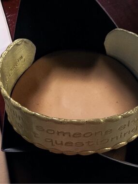 Gold Tone Cuff Bracelet with Engraved Text